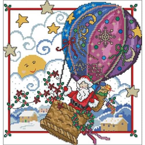 Santa on hot air balloon patterns Counted Cross Stitch 11CT 14CT 18CT DIY Chinese Cross Stitch Kits Embroidery Needlework Sets