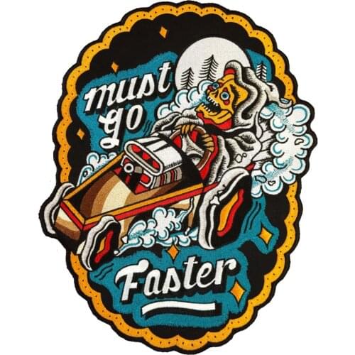Must Go Faster Patches Embroidered Christmas Grandpa Drive A Car Outdoor Back Patch Jacket Badge Clothing Sticker Large Emblem
