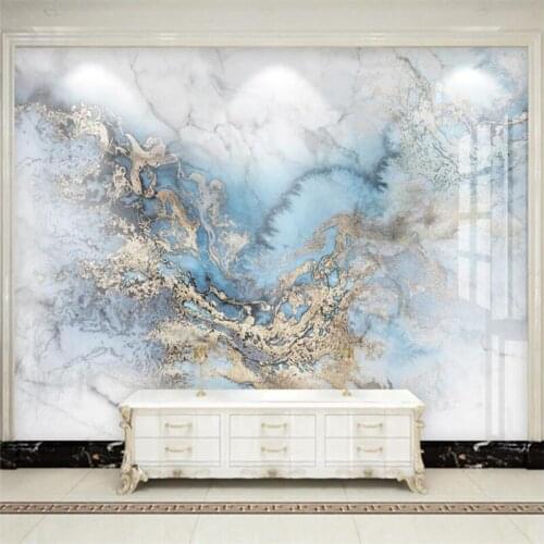 Custom Mural Wallpaper Light Luxury Microcrystalline Brick Blue Gold Marble Pattern Background Wall Painting