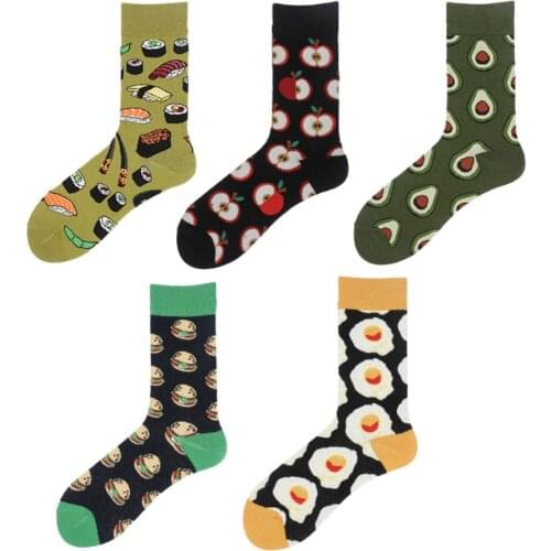 3 Pairs/Lot New Women Socks Cute Avocado Fruit Food Pattern Casual Socks Ladies Girl’s Lovely Funny Sock Cotton Calcetines Mujer