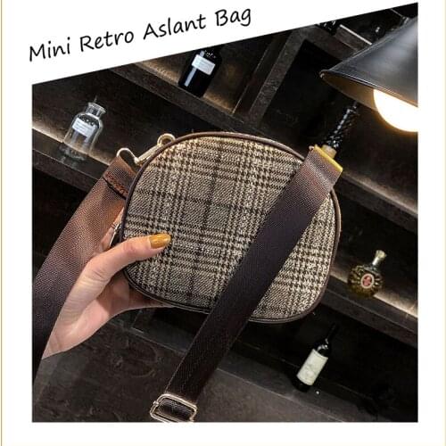 New Nice Fashion Mobile Canvas Women Shoulder Bag Vintage Single Wide Belt Messenger Bag Check Girl Student Square Round Bag