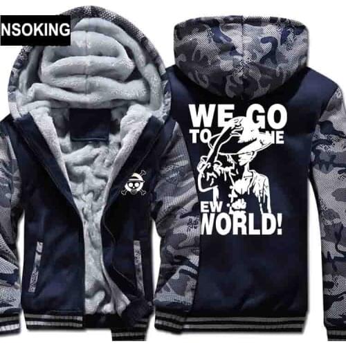New Winter Warm One Piece Hoodies Anime Monkey D Luffy Hooded Coat Thick Zipper Men Casual Cardigan Jacket Sweatshirt
