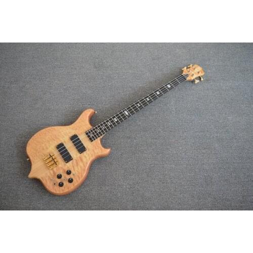 New Custom Shop Quilted Maple 5 Ply Neck Thru bass Ebony Fretboard Active 9V Pickup 4 Strings Electric Bass Guitar Free Shipping