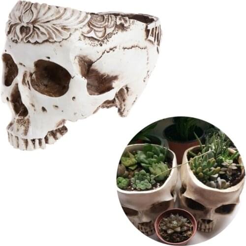 Resin Gothic Skull Head Flower Pot Planter Container Home Bar Ornament Decor H55A