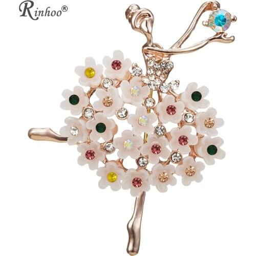 RINHOO Dancing Girl Shinning Crystal Glass Brooches for Women Pin Bijouterie High Quality Corsage Fashion Wedding Jewelry