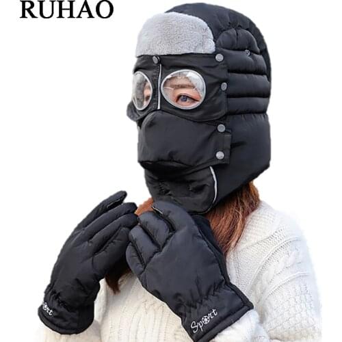 Winter Bomber Hats Plush Earflap Russian Trapper Ushanka with Glasses Men Women Pilot Faux Leather Fur Riding Snow Caps