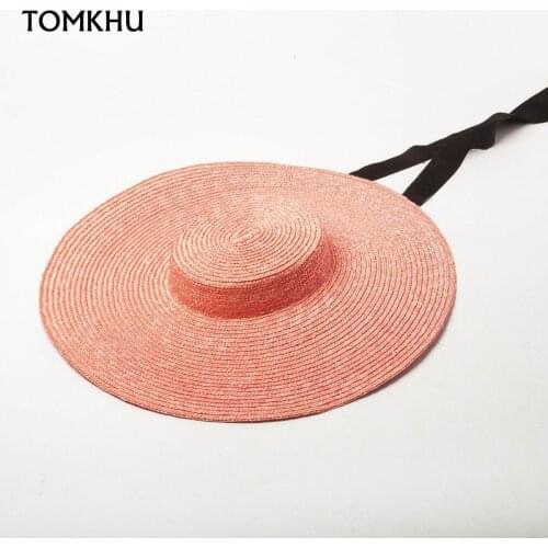 10cm Wide Brim Color Straw Hat For Women Long Ribbon Ladies Beach Hats Fashion Dress Up Summer Sun Visor Caps Chapeu De Praia
