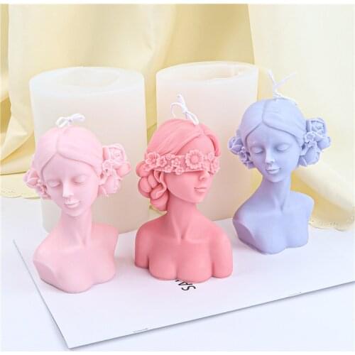Blindfolded Big Braid Silicone Candle Mold Closed Eyes Flower Bust Body Beauty Aromatherapy Resin Mold Decoration Candle Making