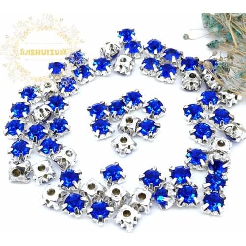 3mm 4mm 5mm 6mm 7mm 8mm Sapphire blue Diamond shape Glass Crystal rhinestones with silvery claw Diy wedding dress accessories