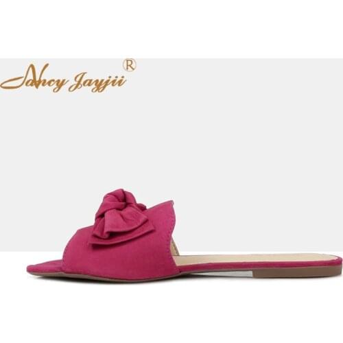 Woman Shoes Female Slippers Red Solid Butterfly-knot Flat With Outside&Inside Fashion Sweet Leisure Nancyjayjii Concise 2019