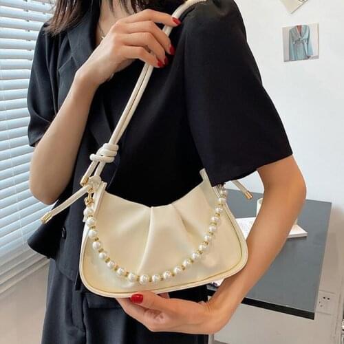 Shoulder Bag Female Underarm Crossbody Bag Designer Handbag Backpack Women Pleated Bag Beaded Zipper Fashion 2021 New PU Leather