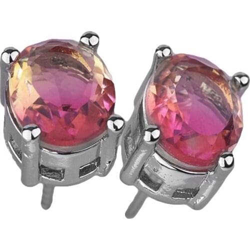 Women Oval Faux Crystal Inlaid Ear Stud Earrings Wedding Engagement Jewelry Gift