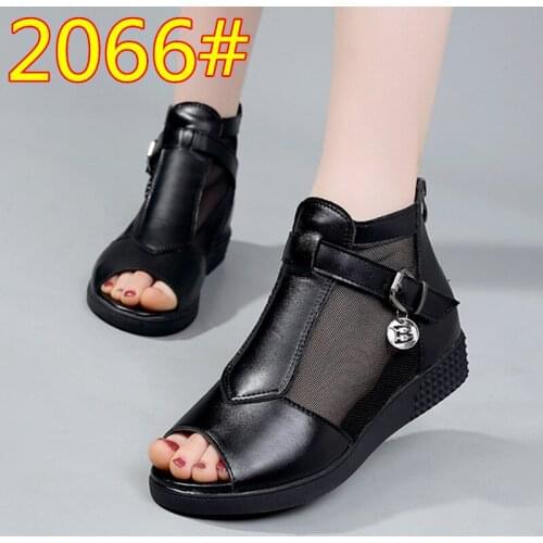 Mesh Flat Womens Sandals 2021 New Summer Leather Soft Sole Hollow Out Large Size Fish Mouth Cool Boots Mesh Surface