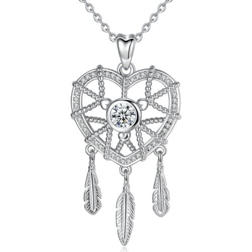 EUDORA 925 Sterling Silver dream catcher Pendant Necklace Silver Heart Necklaces with Cubic Zirconia Jewelry for Women CYD415