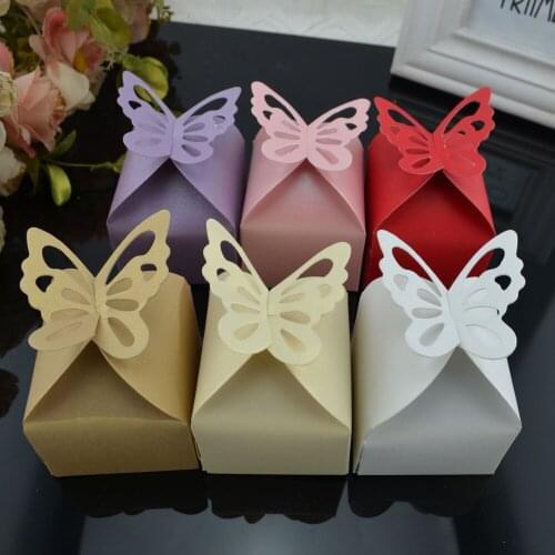 100Pcs Wholesale Wedding Favor Pearl Paper Butterfly Sweet Candy Boxes Gift Box white/pink/beige/purple/red