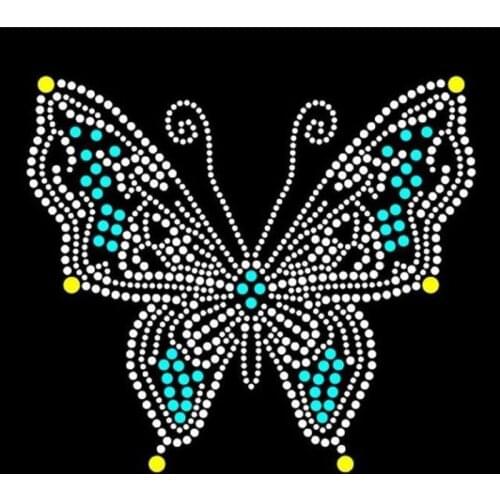 2pc/lot Butterfly hot fix rhinestone transfer motifs iron on crystal transfers design patches for shirt bag