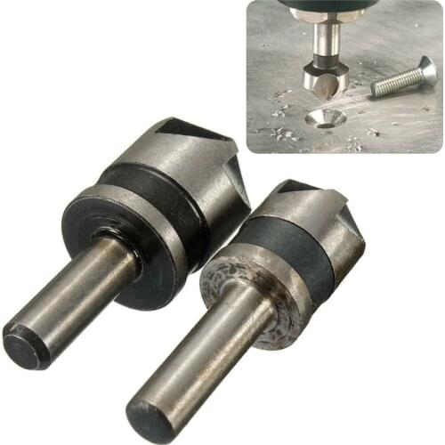 2PC 1/4 Inch Round Shank 82 Degree Woodwork Countersink Chamfer Cutter 5 Flute Countersink Drill Bit Sets