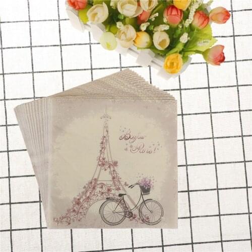 20PCS/pack Disposable Tableware Vintage Flower Tower Bike Printed Table Paper Napkins Wedding Birthday Party Decor Tissue