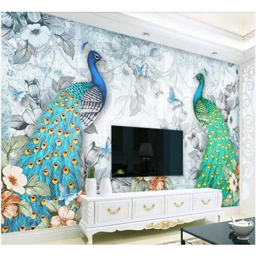 3d wall murals wallpaper for living room Modern fresh peacock flower butterfly home decor photo wallpaper for walls 3 d