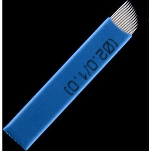 50 PCS Blue 13-Pin Permanent Makeup Manual Eyebrow Tattoo Needles Blade for 3D Embroidery Microblading Tattoo Pen Machine