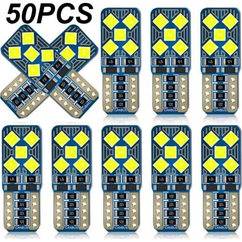 50Pcs T10 LED Canbus W5W LED Light Bulbs No Error 10SMD Car Interior Reading Parking Lamp Auto Led Trunk Side Door Lamp White