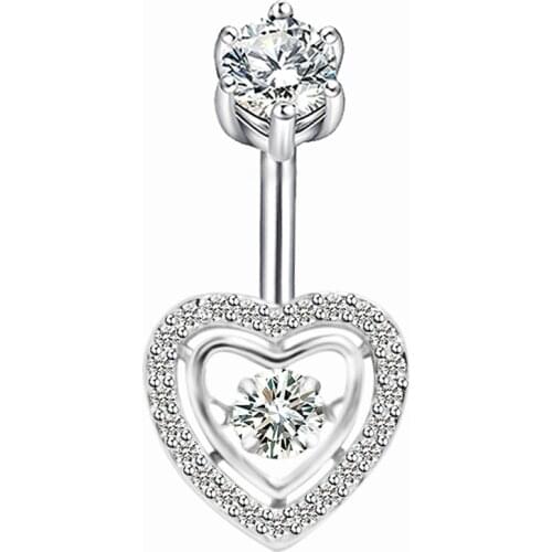 925 sterling silver heart cubic zircon belly button ring fashion piercing body jewelry for women