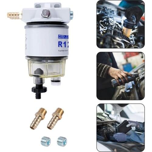 R12T Car Fuel Filter Water Separator Complete Kit-Marine Steel R12T Filter for Diesel and Gasoline Engine with Four Fittings