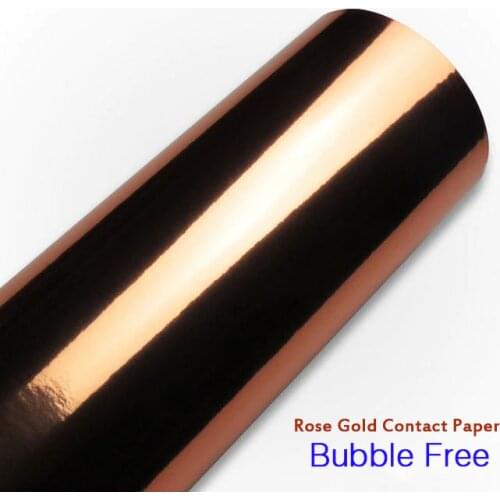 High Gloss mirrored Rose Gold Roll Bubble Free Vinyl Self Adhesive Wallpaper Peel Sticker Decor