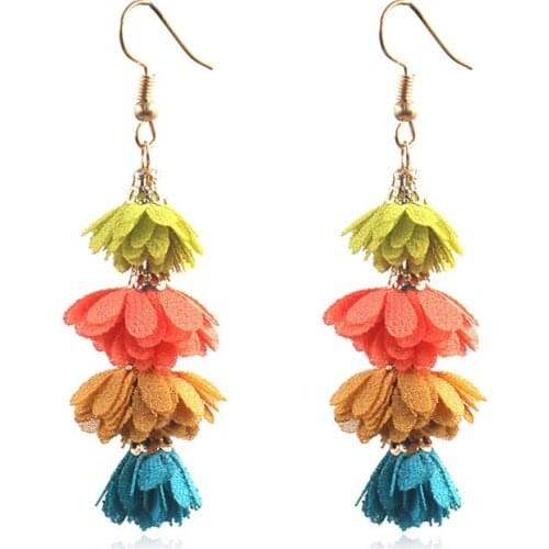 Bohemian fashion simple cloth art flower fashionable woman earrings creative multilayer elegant jewelry