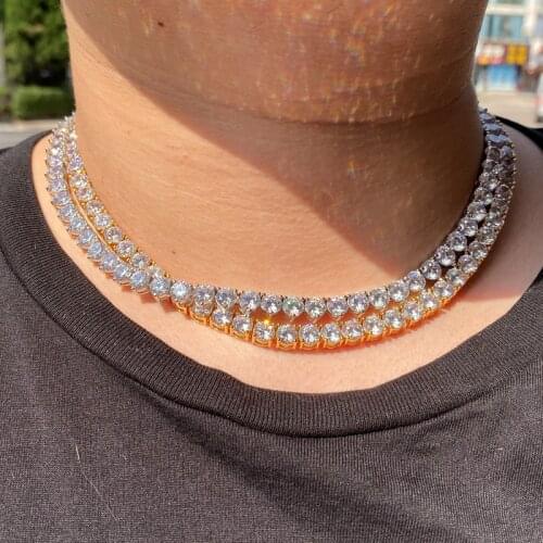 D&Z 3MM-6MM Spring buckle Iced Out Full Cubic Zircon 1 Row Tennis Chain Necklace Gold Silver Color Hip Hop Jewelry