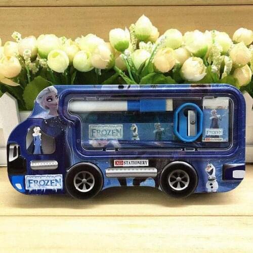 Disney stationery box cute car shape lifelike double-sided leather pencil case stationery 5 piece set of school supplies gift