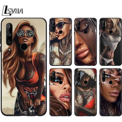 Sexy Sleeve Tattoo Girl for Huawei Honor 9A 9C 9S 9X 10 9 Lite 30 20 Pro 10i 8X 8 8A 7A 7C Pro Lite Black Phone Case