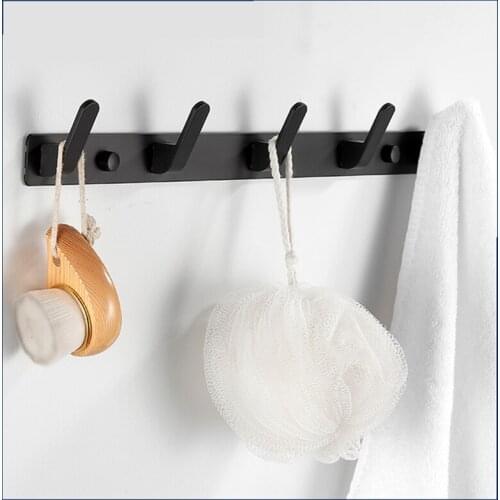 Punch-free Black Space Aluminum Hook Nordic Style Creative Kitchen 3/4 Hooks Bedroom Door Back Coat Key Hook Household Storage