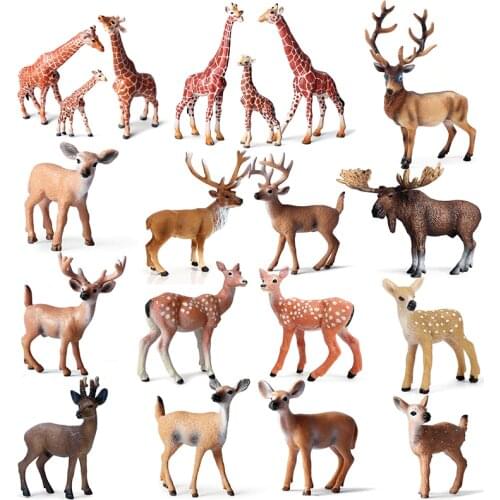 Wildlife Cervidae Animal Action&Toys Figure Deer Giraffe Sika Elk PVC Model Collectible Doll Figure Collection For Children Gift