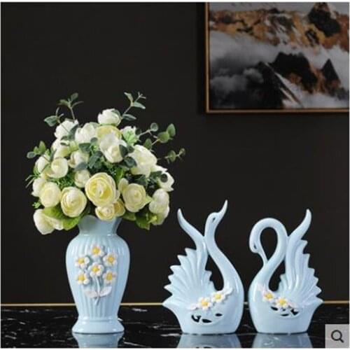 American ceramic vase and swan decoration crafts, home office restaurant bar desktop decoration gift