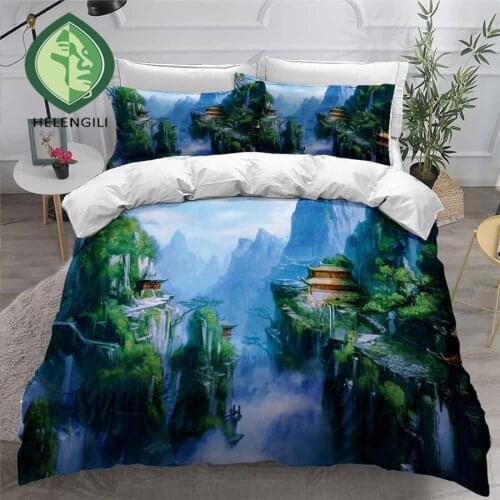 HELENGILI 3D Bedding Set Chinese Scenery Print Duvet Cover Set Bedclothes with Pillowcase Bed Set Home Textiles #ZGFJ17