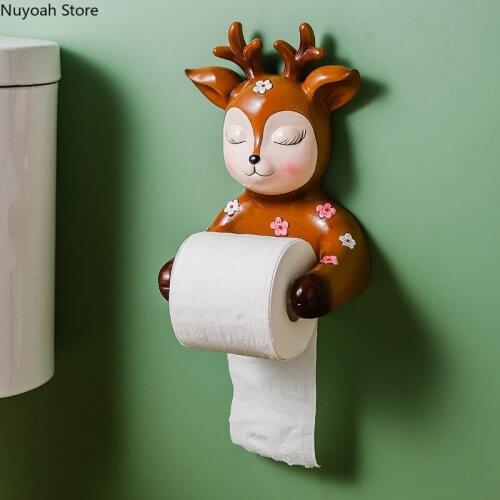 Creative Resin Animal Tissue Holder Cartoon Tissue Box Wall-mounted Punch-free Cute Household Paper Roll Bathroom Accessories