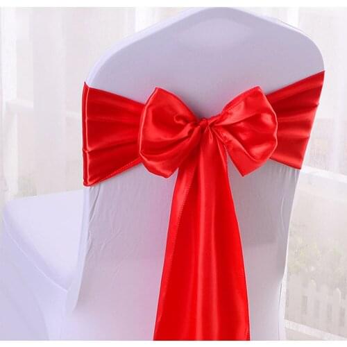 Hot 100pcs/lot 16*275cm Red/Royal Blue/Gold/Pink Multi Color Satin Chair Sash Ribbon For Wedding Party Hotel Banquet Decoration