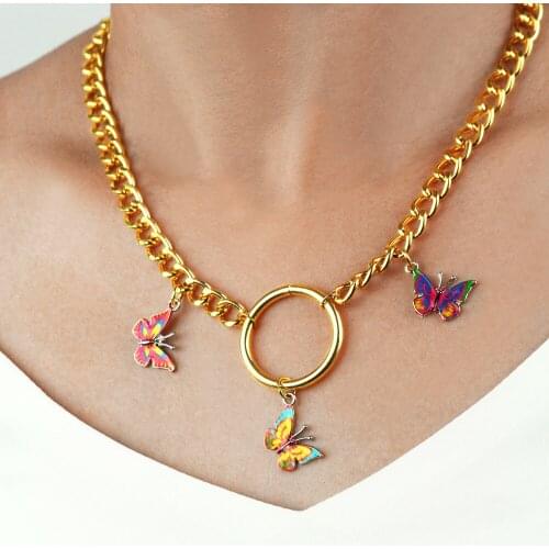 Fashion Colorful Lovely Butterfly Pendant Necklace For Women Glamour Female Gold Silver Color Butterfly Necklace Jewelry