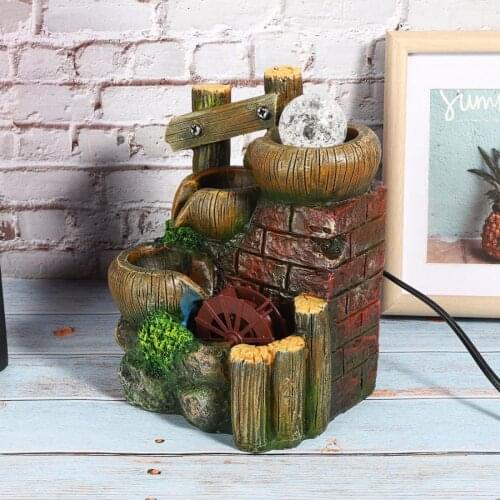 Resin Desktop Fountain Flowing Water Ornament Home Office Table Decoration EU Plug AC220V-240V Resin Craft