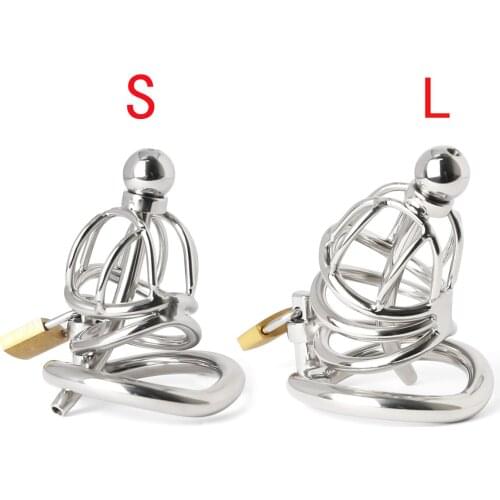 NEWEST Cock Cage Stainless Steel Lockable with Urethral Catheter Erotic Chastity Device Prison Penis Cock Ring Sex Toys for Men
