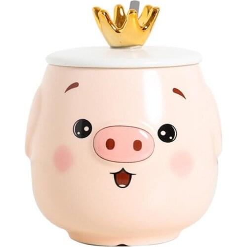 2021 New Creative Gift Net Red Pig Mug Cute Crown Pig Face Ceramic Student Cup Cartoon Pig Head Breakfast Coffee Cup 450ml
