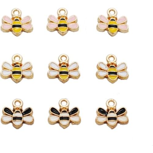 20pcs/Lot Wholesale Cute Mini Bee Honeybee Shape Enamel Charms KC Gold Back Zinc Alloy Animal Pendants For Bracelet Earring