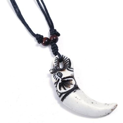 Wholesale Charm Resin Carved Elephant Pendant Necklace Men Gifts Vintage Wooden Beads Adjustable Rope Chain Necklaces For Women