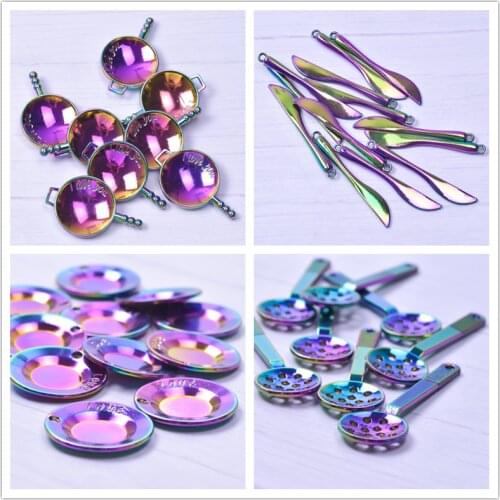 Pot Saucer Rainbow Charm Tableware Pendant Charms For Jewelry Making Supplies Personality Colander Pendant Women Men Accessories