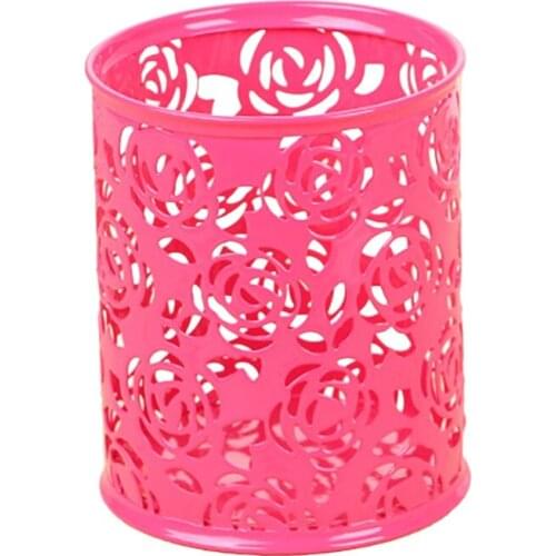 YYDS Portable Hollow Pen Holder Rose Flower Pattern Metal Desktop Keep Your Desk Away from a Mess Stationary Desktop