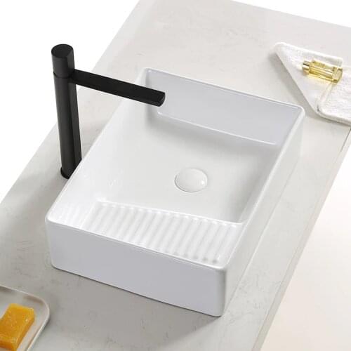 Basin Ceramic Bathroom Sink WIth Washboard White Above Counter Basin with Drain Pipe Shampoo Sinks 50*37.5*14cm