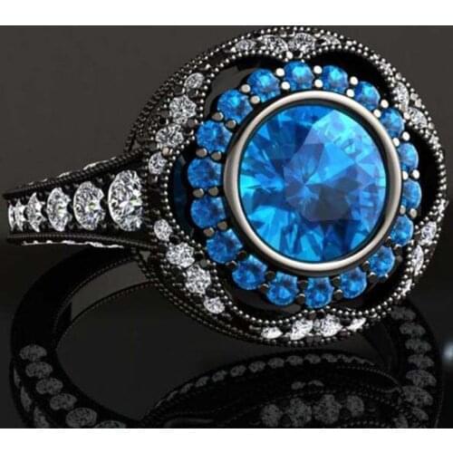 Luxury Flower Wedding Rings for Women Exquisite Pave Setting Blue Cubic Zirconia Womens Rings Wedding Party Jewelry Gift