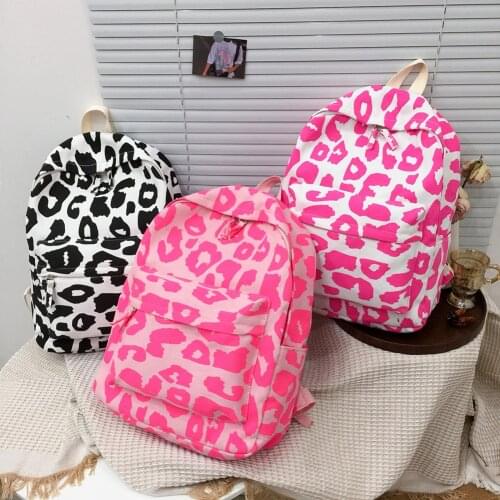 Black Pink Leopard Print Backpacks For Women 2021 Large Capacity Shoulder Bag Multi-Pockets Students Book Bag Female Travel Bag