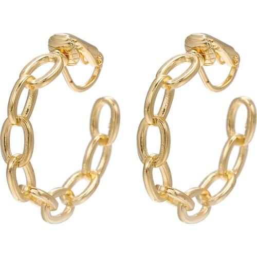 Trendy Retro Punk Gold Chain Non Pierced Hoop Clip on Earrings for Women Statement Gothic Geometric C Shape Earrings Ear Clips